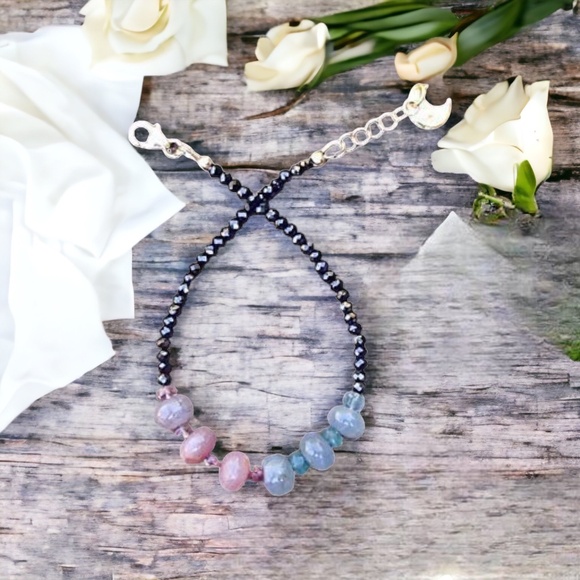 Sparkling Natural Black Spinel , Emerald and Sapphire Bracelet 14K Gold Filled - Picture 4 of 10